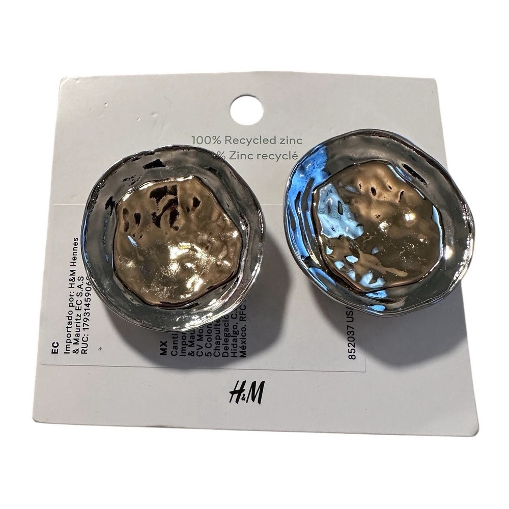 H&M Two-Tone Hammered Disc Earrings in Silver and Gold